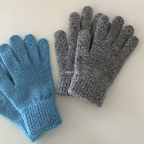 韩版ins气质百搭学生针织手套女冬季保暖防寒兔毛绒露指触屏手套
