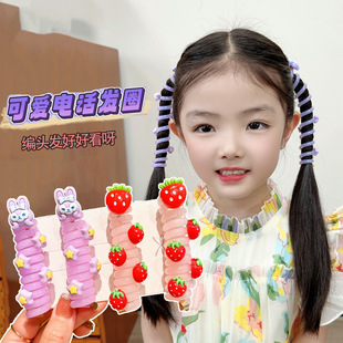 儿童卡通电话线发圈女童可爱上学头绳小女孩双丸子头发绳头饰皮筋