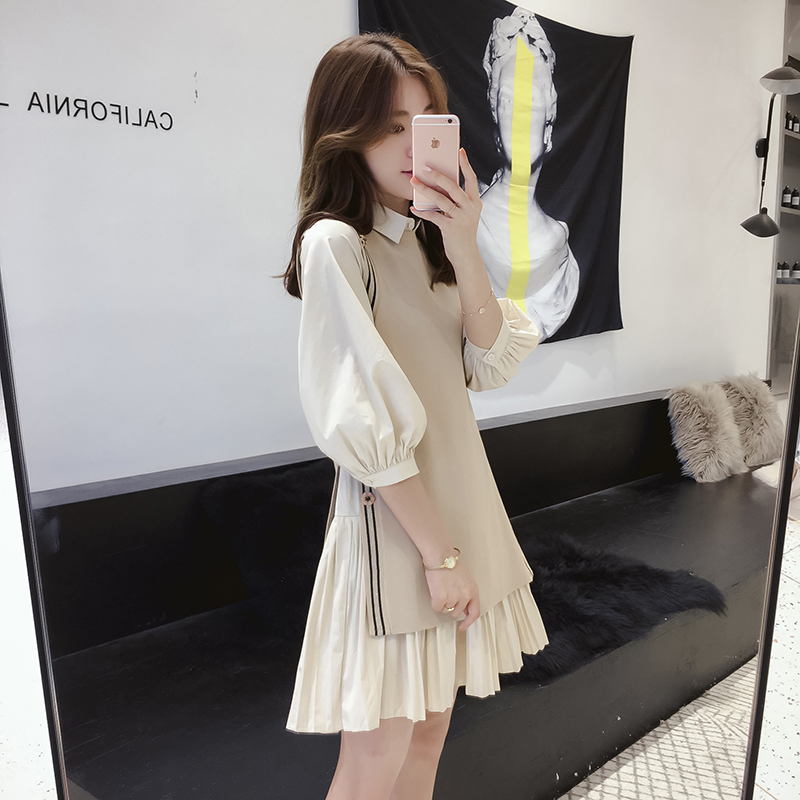 百褶衬衣连衣裙女秋装2018新款韩范显瘦少女可爱气质名媛针织马甲