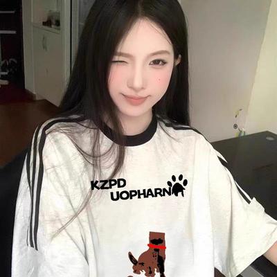 夏季纯棉条纹短袖t恤女2025新款爆款宽松设计感小众美式半袖上衣