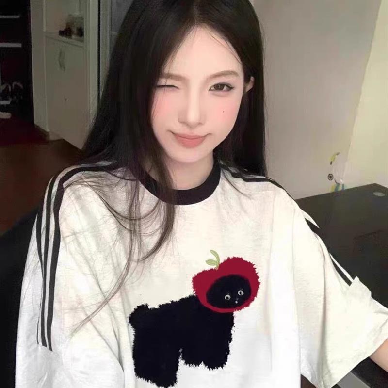 短袖t恤女夏季2025新款胖mm大码显瘦设计感小众纯棉圆领半袖上衣
