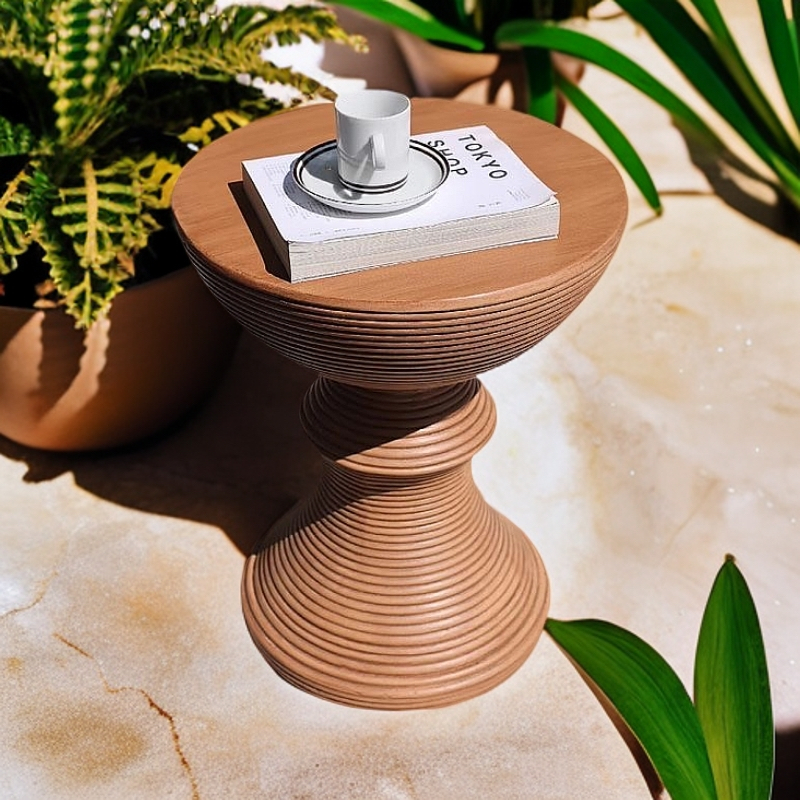 仿木纹圆形边几现代简约原木色复古休闲沙发北欧设计艺术民宿客厅