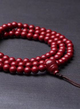 天然原矿朱砂108颗佛珠手侣民族风镶嵌多圈手串原石