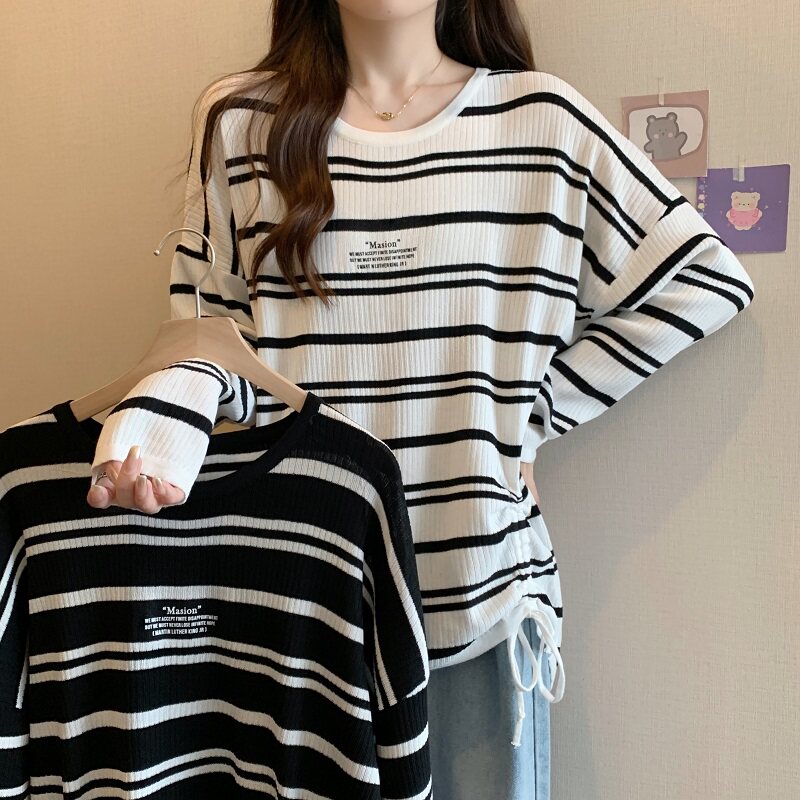 大码长袖针织衫女秋季胖mm设计感减龄遮肚显瘦上衣潮