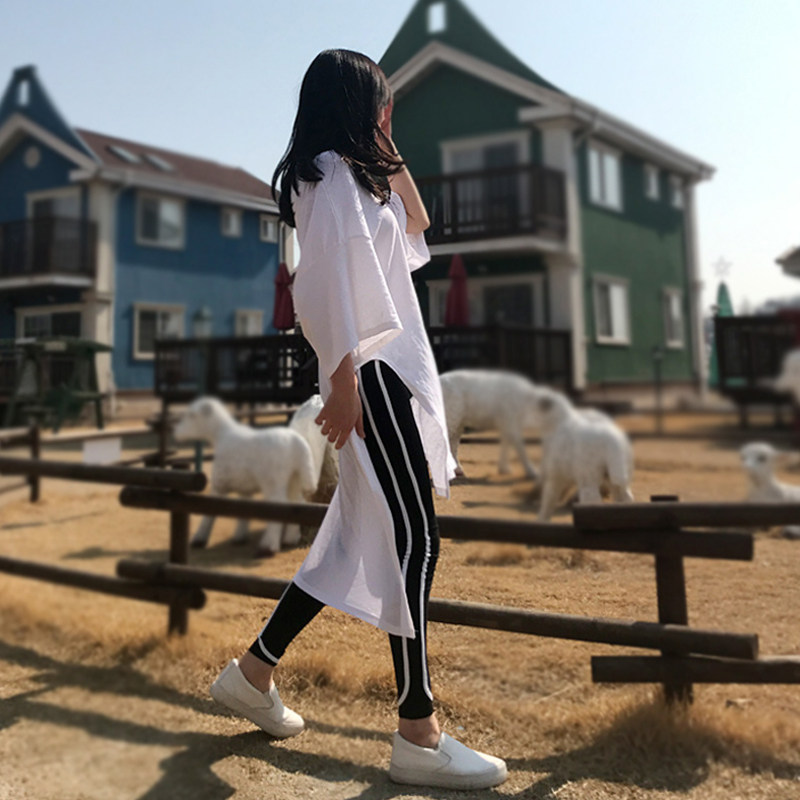 新品欧美风潮牌竹节大码开叉t恤