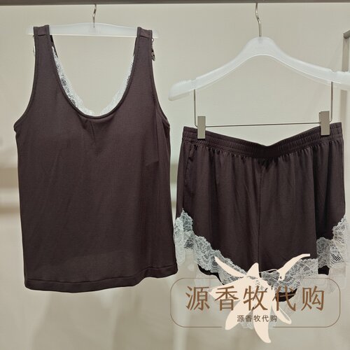 爱慕文淇同款26SS海藻家居服Lite蕾丝带杯背心短裤套装女AM46C631