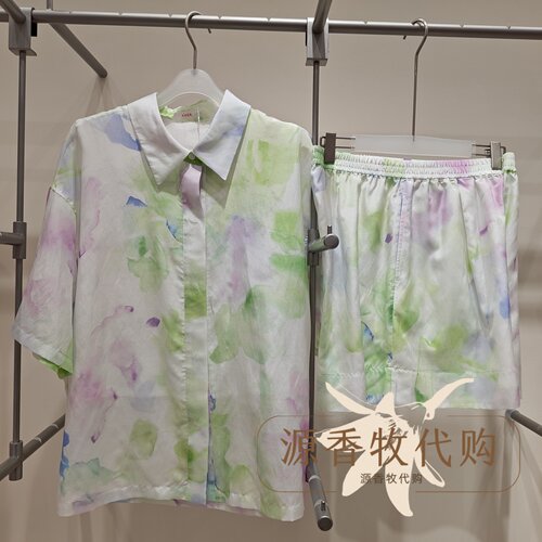 爱慕26夏季花间醒含桑蚕丝开衫短袖短裤女家居服睡衣套装AM46C711