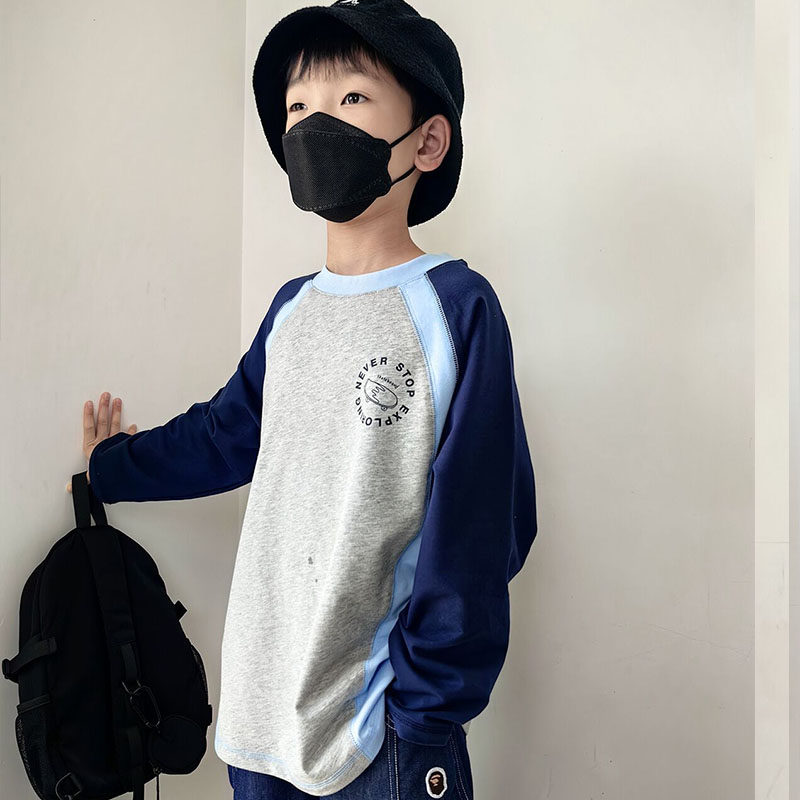 童装拼色插肩袖T恤男女中大童