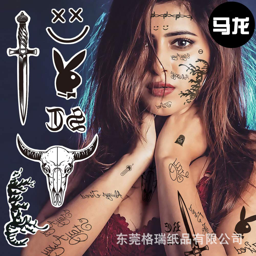 万圣节脸贴 马龙花臂纹身贴 派对临时贴纸post malone tattoo