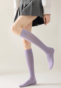 春夏薄款镂空花纹小腿袜竖条暗纹及膝中筒女袜jk纯色堆堆袜子