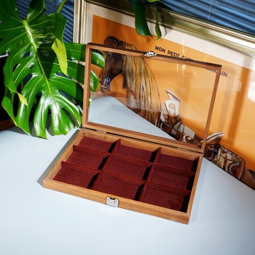 打火机 9格收纳盒防风火机展示架收藏盒子展示透明带盖防尘黑胡桃