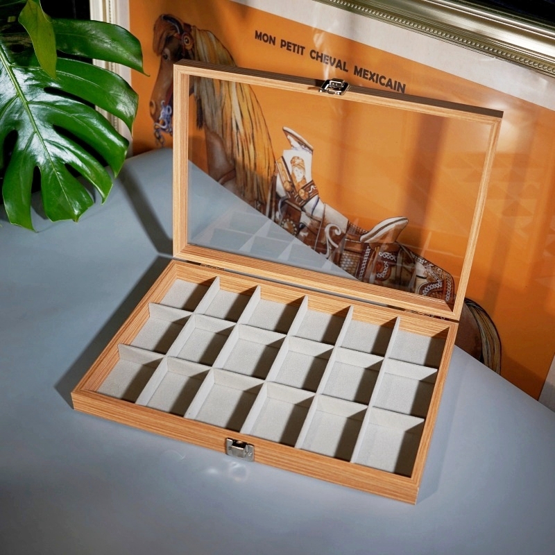 打火机18格收纳盒防风火机展示架收藏盒子展示透明带盖防尘梨花木