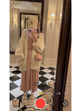 NSS COLLECTION 秋日微醺 慵懒粗线宽松开衫白色V领针织毛衣外套