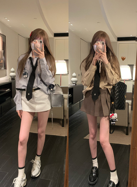 NSS COLLECTION 美式学院刺绣衬衣设计感小众上衣女蓝色条纹衬衫