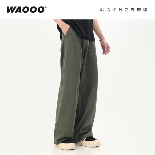 洗工装裤男苔藓绿高级灰100%棉