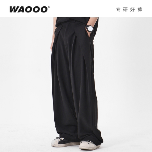 WAOOO长裤设计暗黑拼接加绒西裤