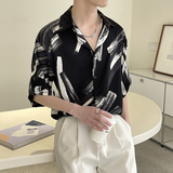 2025夏季轻熟风水墨印花短袖衬衫图色A312-CS266P45，男装T恤，电商A312