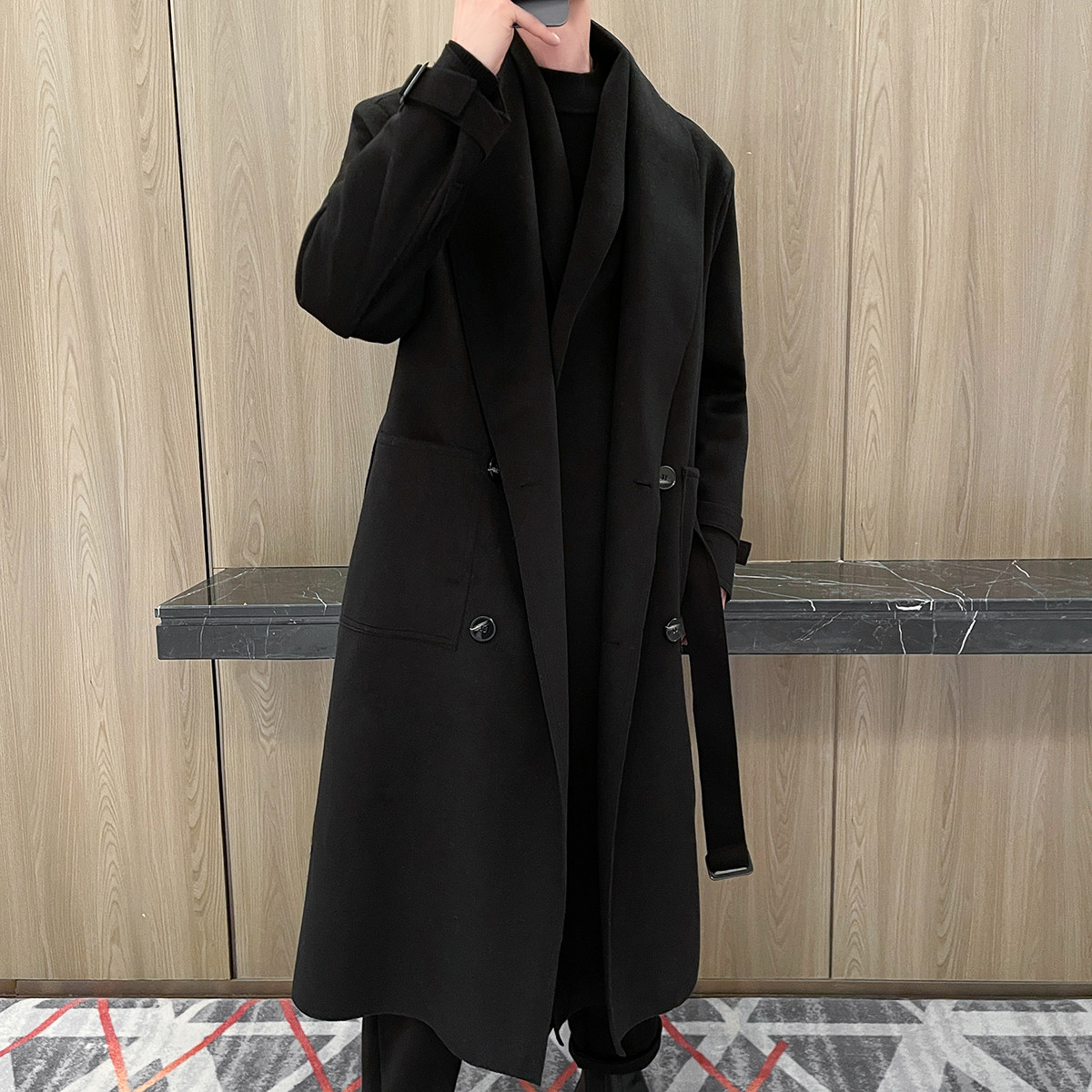 抖音龙叨叨双层领加厚呢大衣外套米色A312-998P190,女装短外套,电商A312