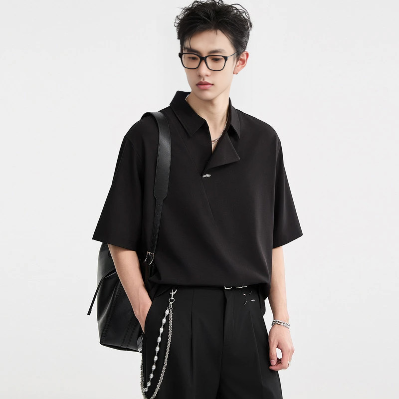 2025夏季新款男士设计感短袖翻领韩版宽松上衣CS29750,男装T恤,电商A312
