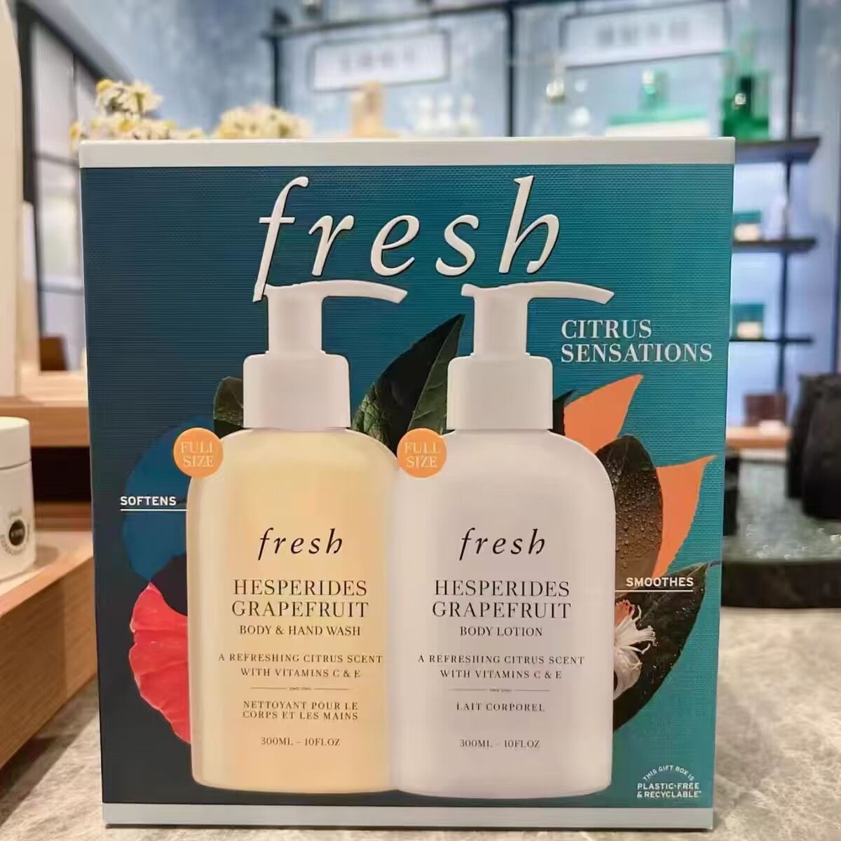 现货正品 Fresh馥蕾诗西柚果香身体乳沐浴露套盒300ml 礼盒二件套