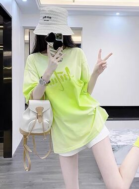 绿色短袖女t恤夏季宽松设计感