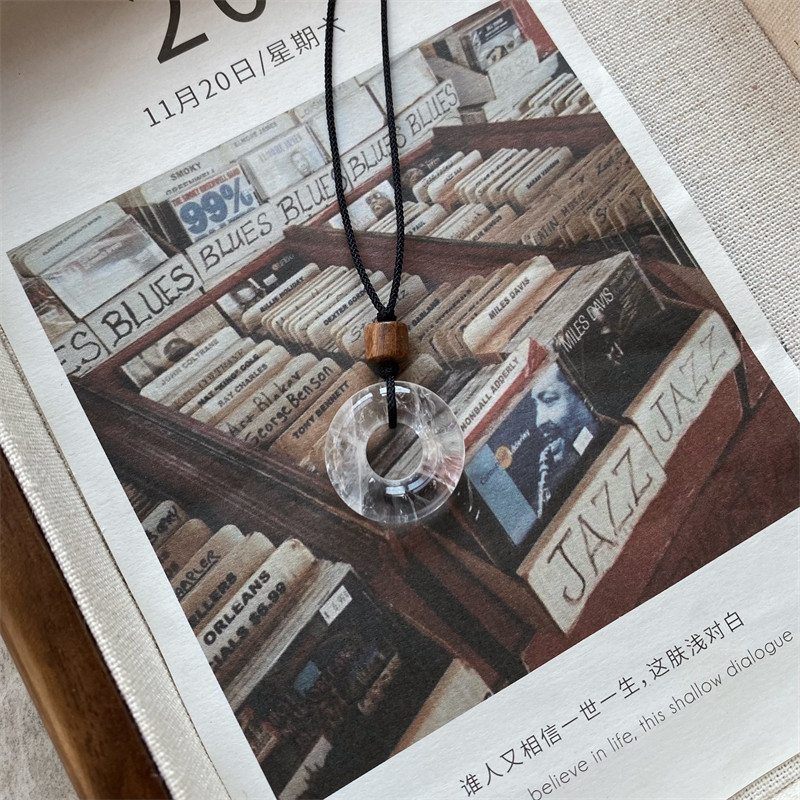 情侣款天然白水晶平安扣项链