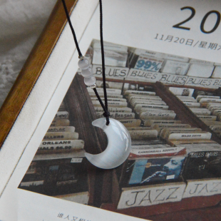 「清风朗月」原创百搭气质可爱猫眼石月亮项链闺蜜女友学生吊坠女