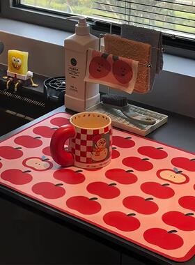 厨房沥水垫卡通ins风苹果台面软硅藻泥耐脏防尘吸水速干桌面餐垫