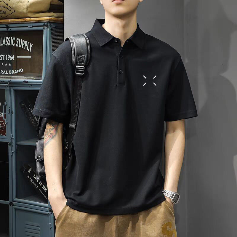 仓树一石潮牌夏季刺绣Polo衫男宽松休闲纯棉翻领高端商务短袖T恤