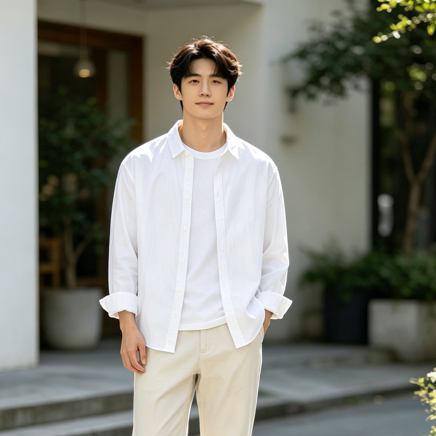 仓树一石潮牌日系白色长袖衬衫男士春秋季宽松休闲风开衫衬衣外套