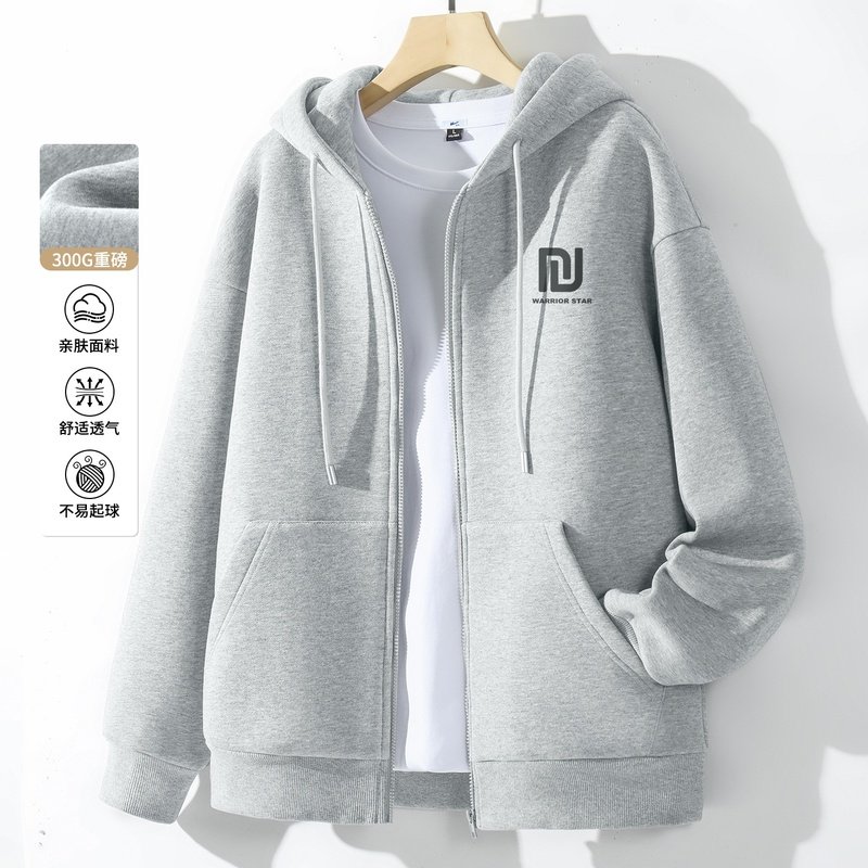 仓树一石潮牌秋冬季灰色连帽卫衣男高级感时尚宽松拉链开衫外套