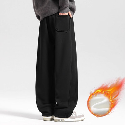 仓树一石直筒裤子男款秋冬加绒加厚休闲男2025新款运动卫裤