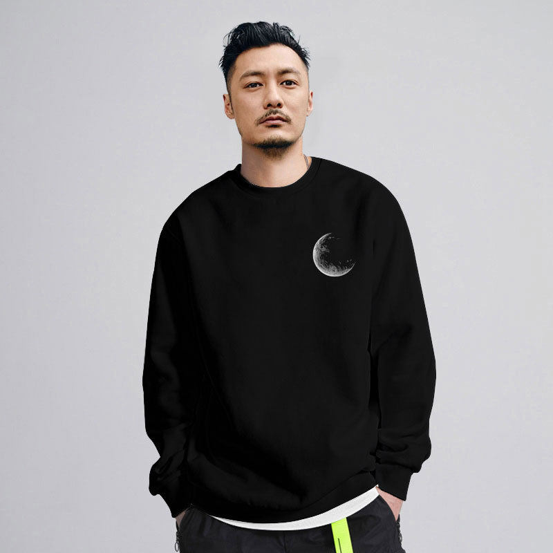 仓树一石潮牌简约月球印花圆领卫衣男秋冬纯棉加绒情侣装长袖上衣