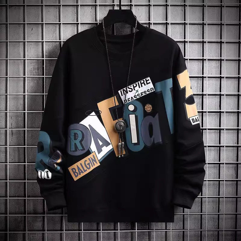 仓树一石潮牌圆领卫衣男款秋冬宽松无帽长袖T恤加绒上衣服打底衫