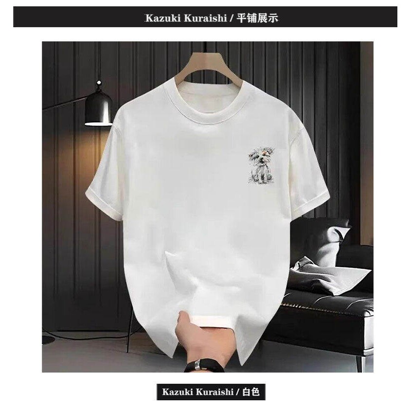 仓树一石卡通图案印花短袖T恤男夏季宽松圆领休闲百搭衣服上衣