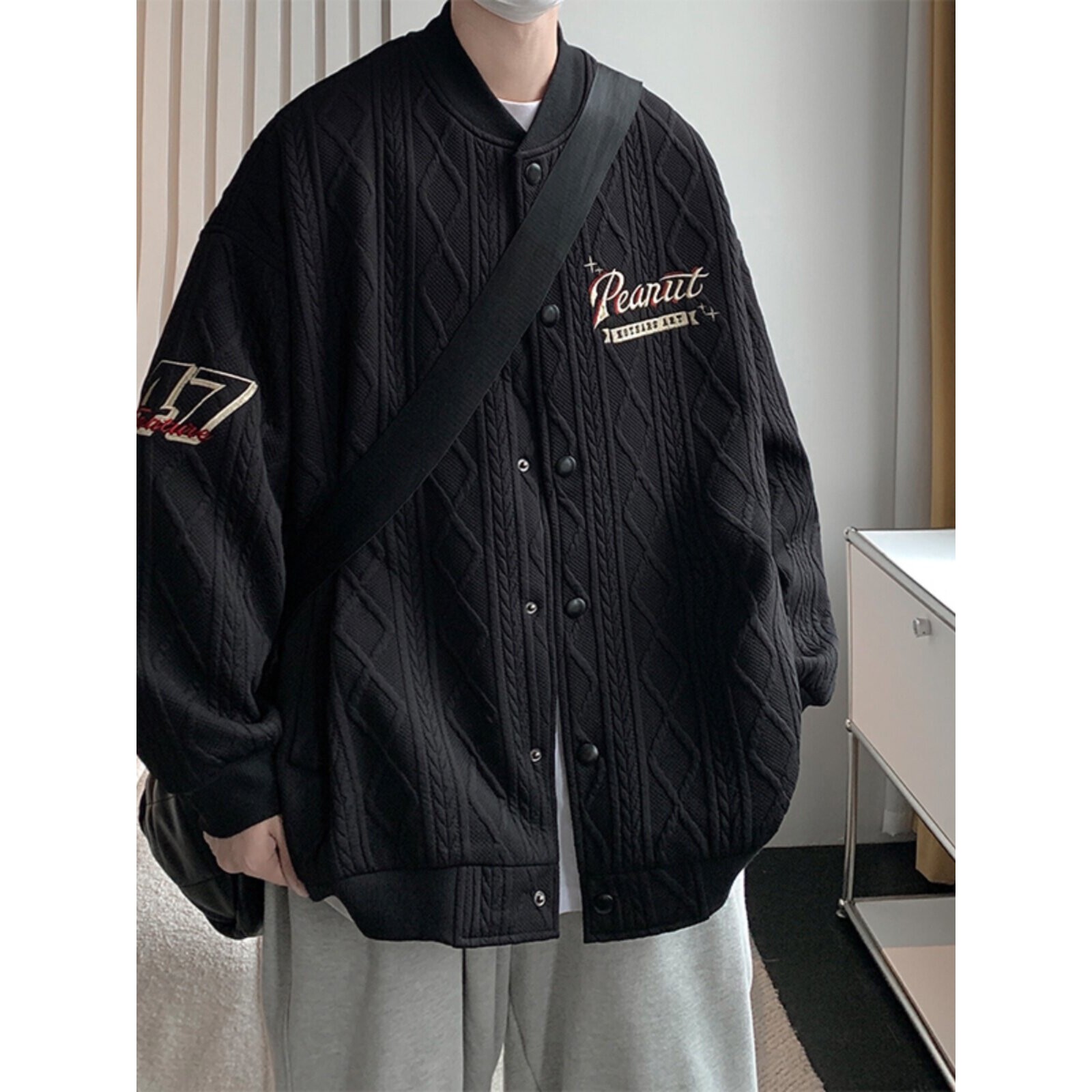 仓树一石潮牌美式复古棒球服外套男秋冬季新款宽松休闲飞行员夹克