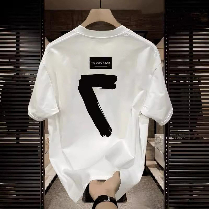 潮牌2026新款夏季美式高端白色圆领短袖T恤男情侣装轻奢冰丝半袖