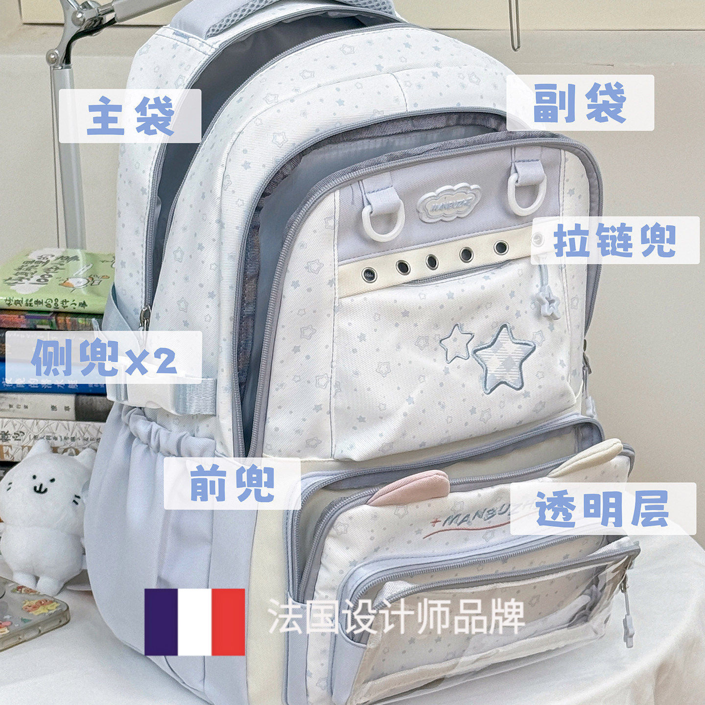 法国GBP 专柜正品双肩包女初中生高中学生书包大容量上课旅行背包