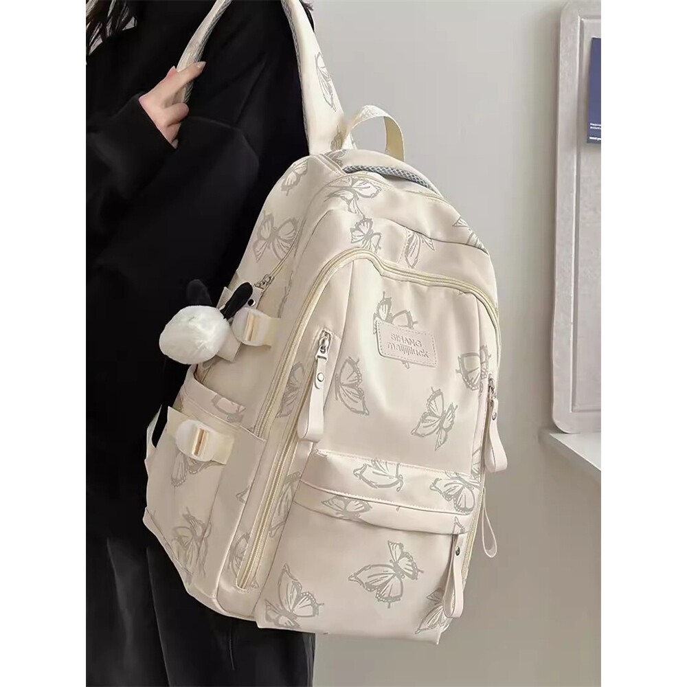 日本书包初中女生大学生高中生双肩背包印花蝴蝶ins小众电脑背包