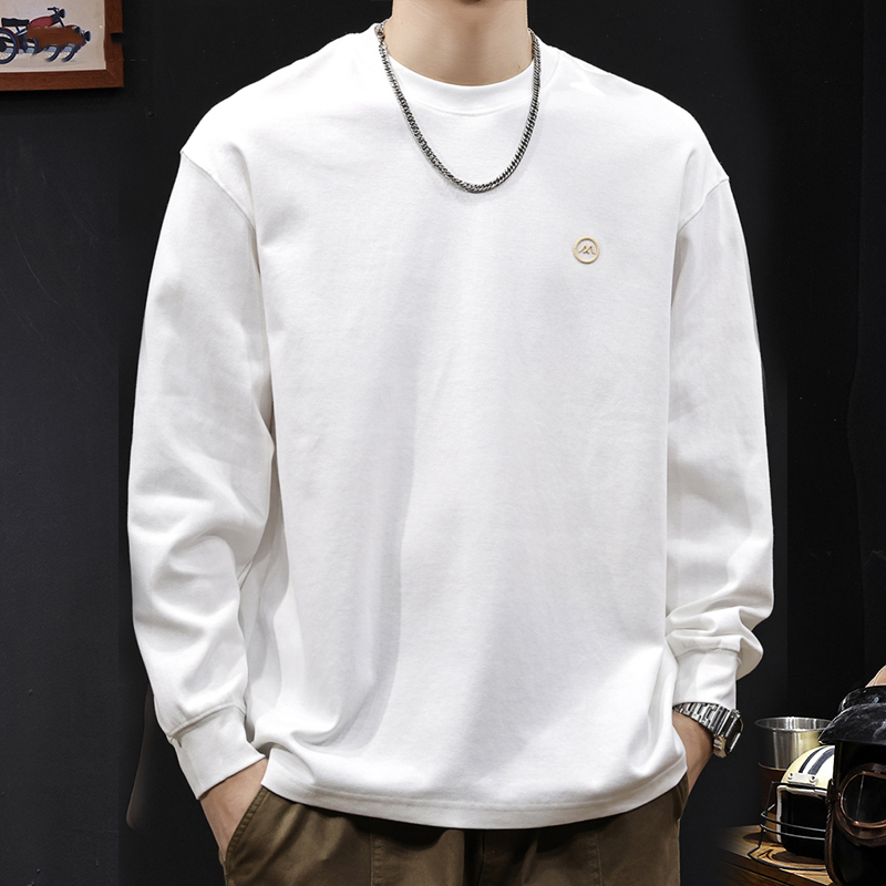 仓树一石潮牌白色长袖T恤男春秋季新宽松宽松圆领内搭打底衫上衣
