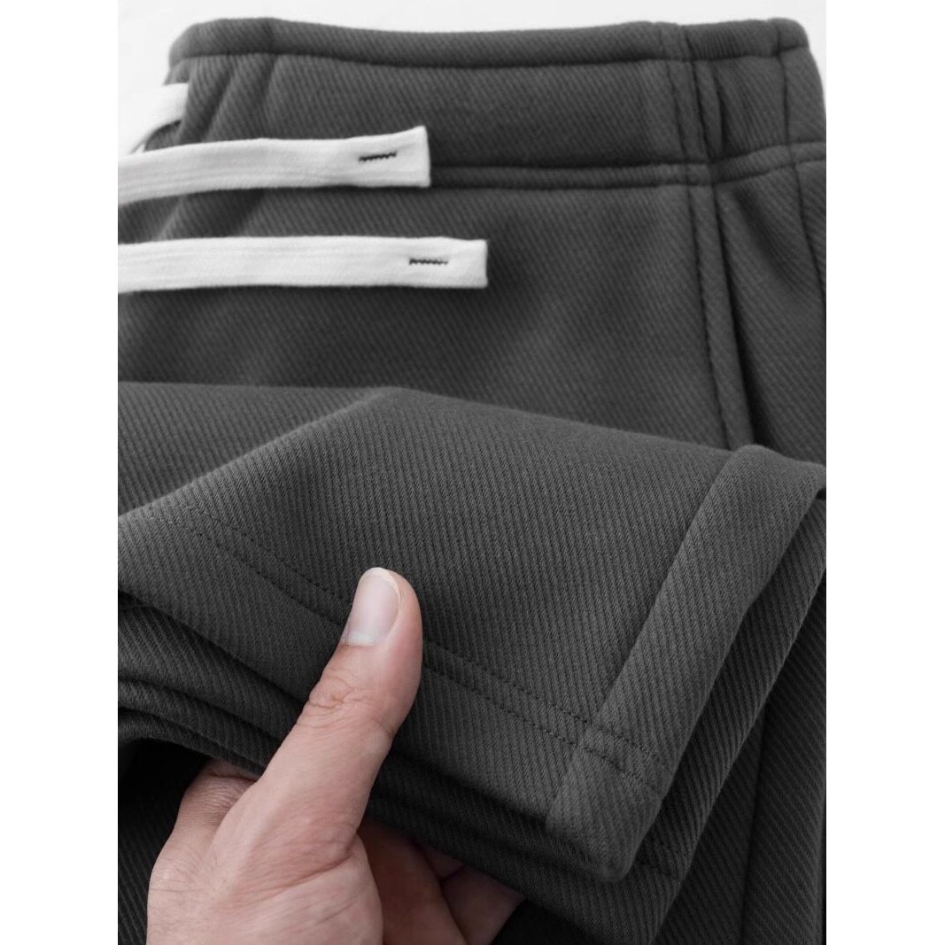 仓树一石加厚加绒直筒垂感卫裤男春秋复古深灰色纯色宽松简约长裤