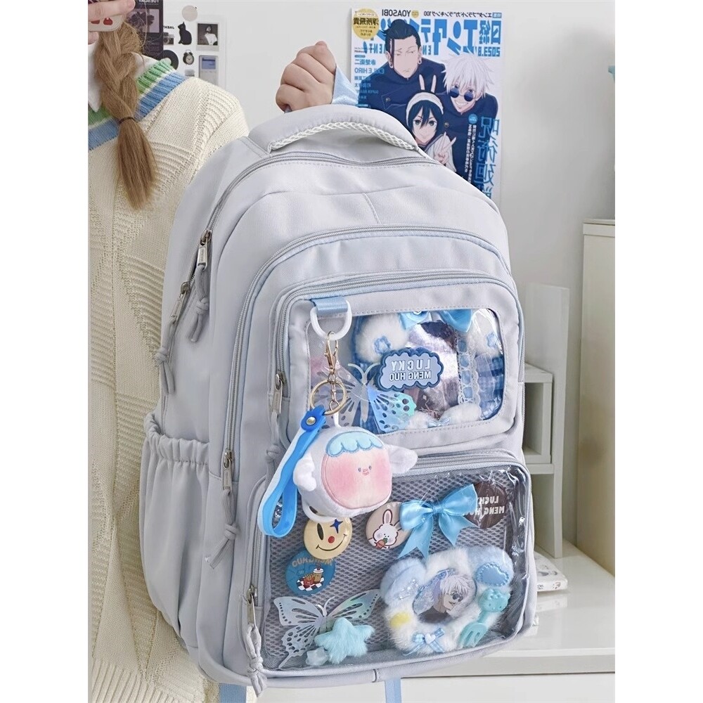 香港IT HKins小学生初中生书包女生大容量双肩包可爱透明diy痛包