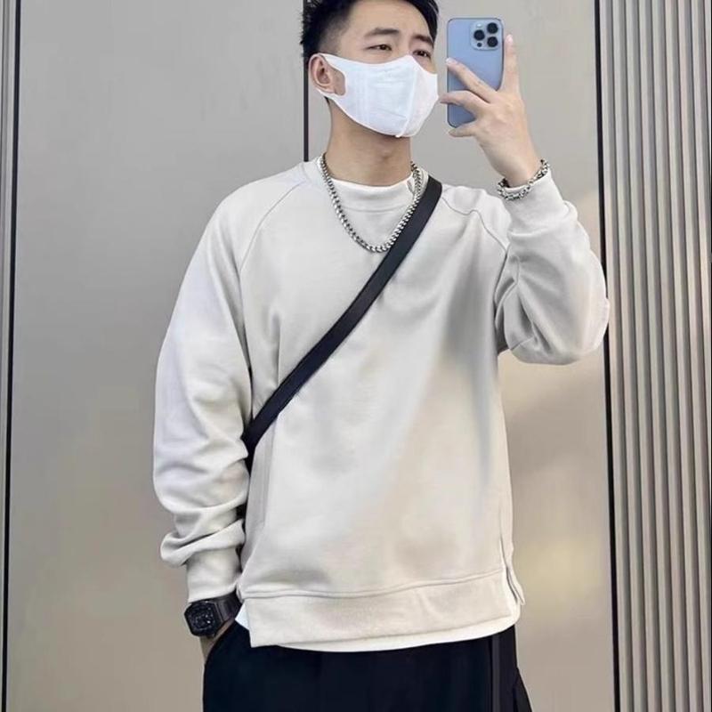 仓树一石假两件设计圆领卫衣男款春秋季潮牌宽松长袖运动内搭T恤