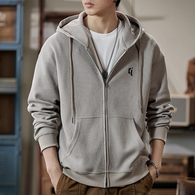 仓树一石连帽开衫卫衣男春秋季潮牌痞帅针织运动外套休闲拉链上衣