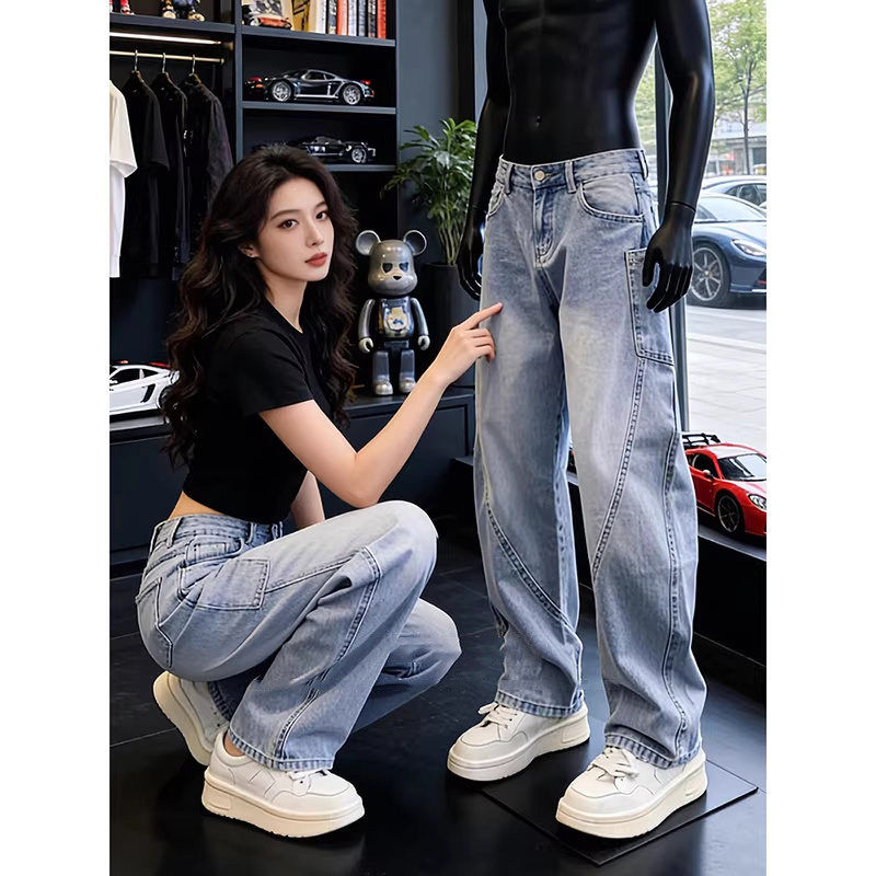 仓树一石窄版弯刀牛仔裤男款春季美式水洗蓝痞帅高级感工装休闲裤