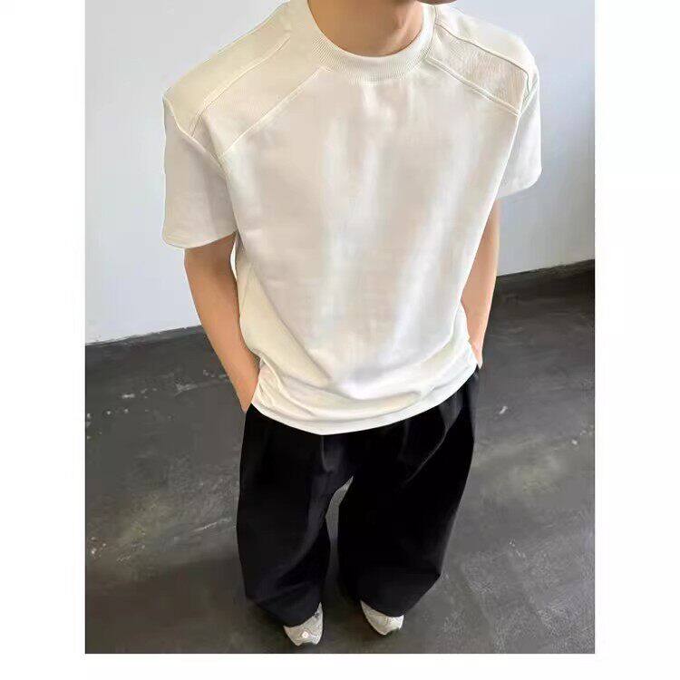 仓树一石夏季重磅纯棉300G正肩短袖T恤男小众设计感高级感上衣潮