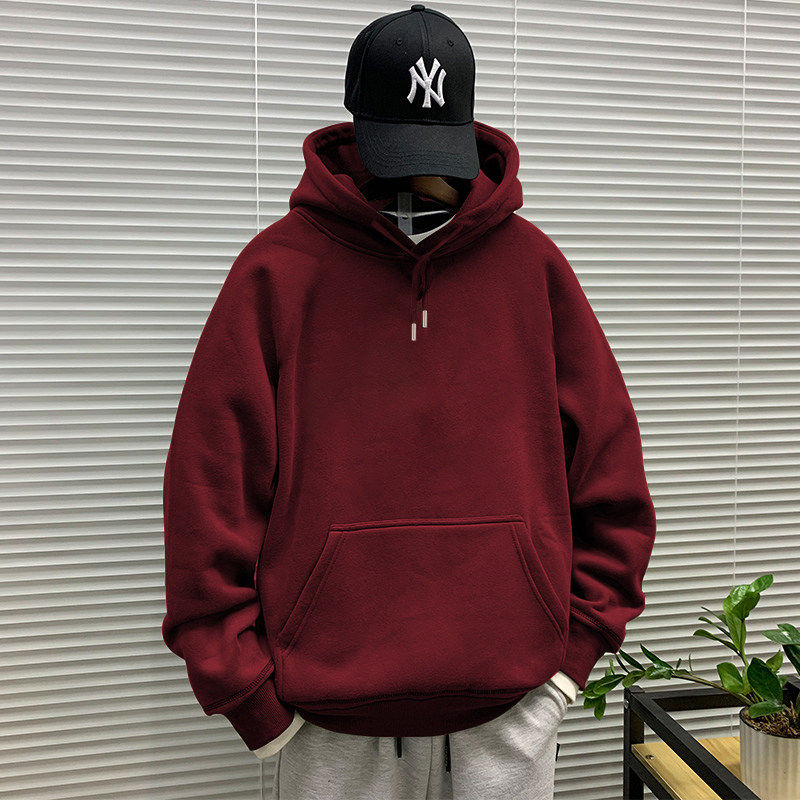 仓树一石马年本命年高端连帽卫衣男士秋冬宽松百搭酒红色情侣上衣