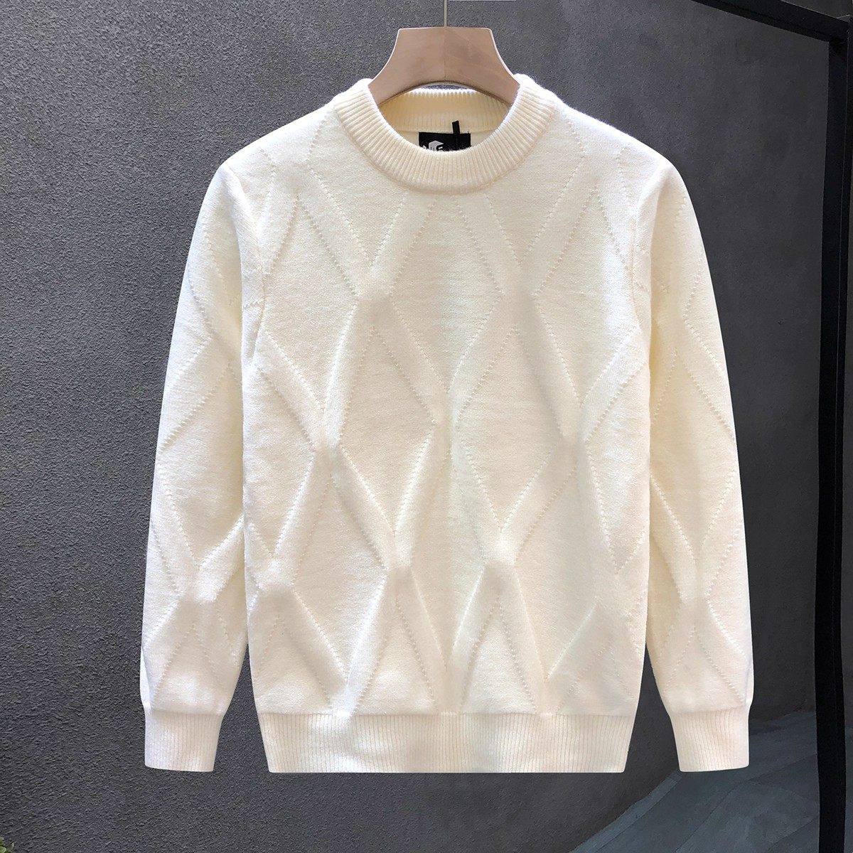 仓树一石潮牌白色圆领毛衣男秋冬季高级感时尚保暖慵懒复古针织衫
