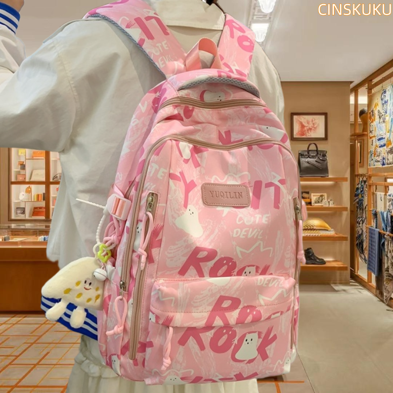 法国专柜Cins Kuku~高中学生书包女初中生新款涂鸦设计小学生背包