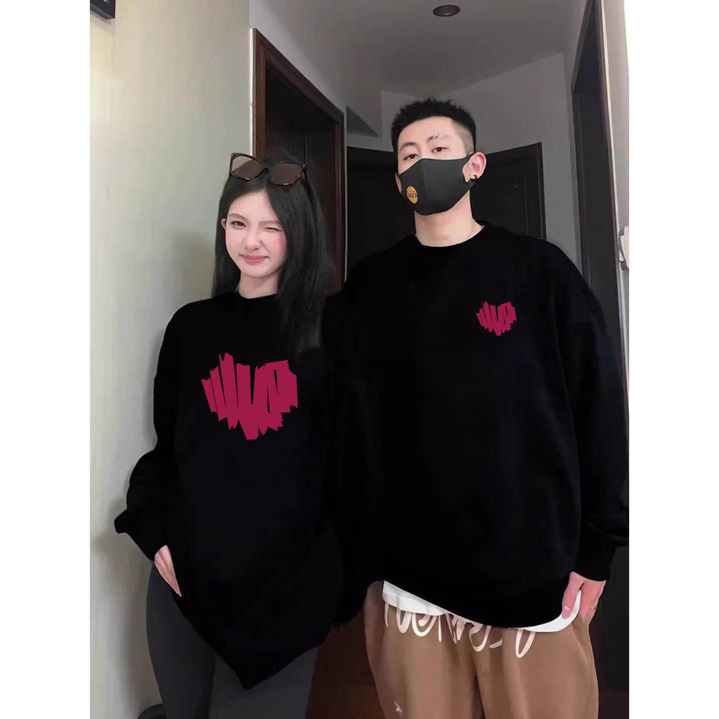 仓树一石潮牌韩版不一样卫衣男士春秋季新款高级感加绒圆领情侣装